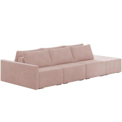 Sofá Ilha Modular Para Sala 342cm Com Puff Dublin K01 Veludo Rosê - Lyam Decor