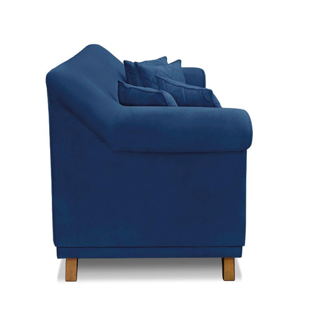 Sofá 2 Lugares Pé De Madeira Julieta 160 Cm Suede Azul Marinho S04 - D'rossi - 4