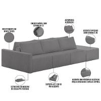 Sofá Ilha Modular Para Sala 312cm Com Puff Dublin K01 Bouclê Cinza - Lyam Decor - 7