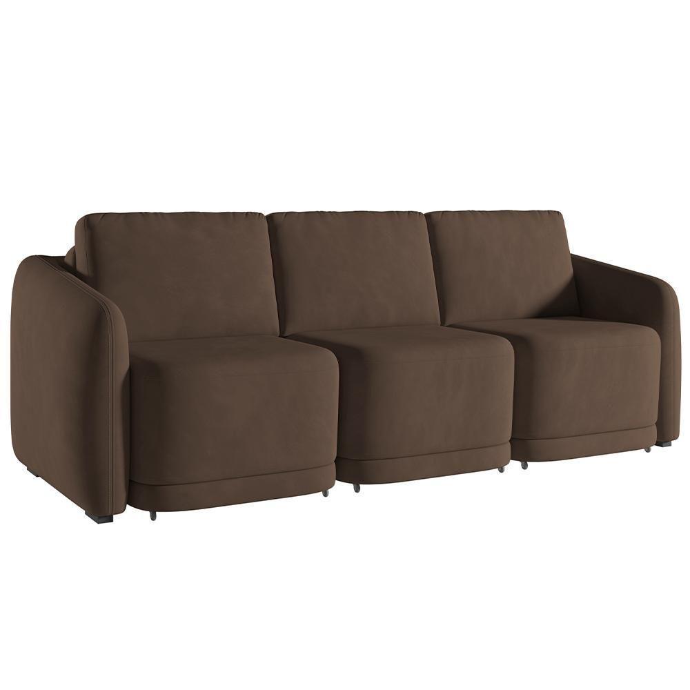 Sofá Cama Para Sala De Estar 3 Lugares 306cm Montserrat K01 Veludo Marrom - Lyam Decor - 1