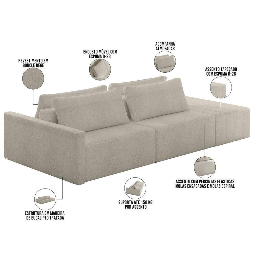 Sofá Ilha Modular Para Sala 232cm Com Puff Dublin K01 Bouclê Bege - Lyam Decor - 7