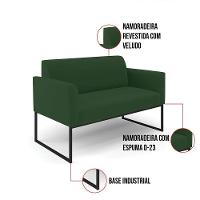 Sofá Namoradeira Com Poltrona Base Industrial Preto Marisa Veludo Verde D03 - D'rossi - 3