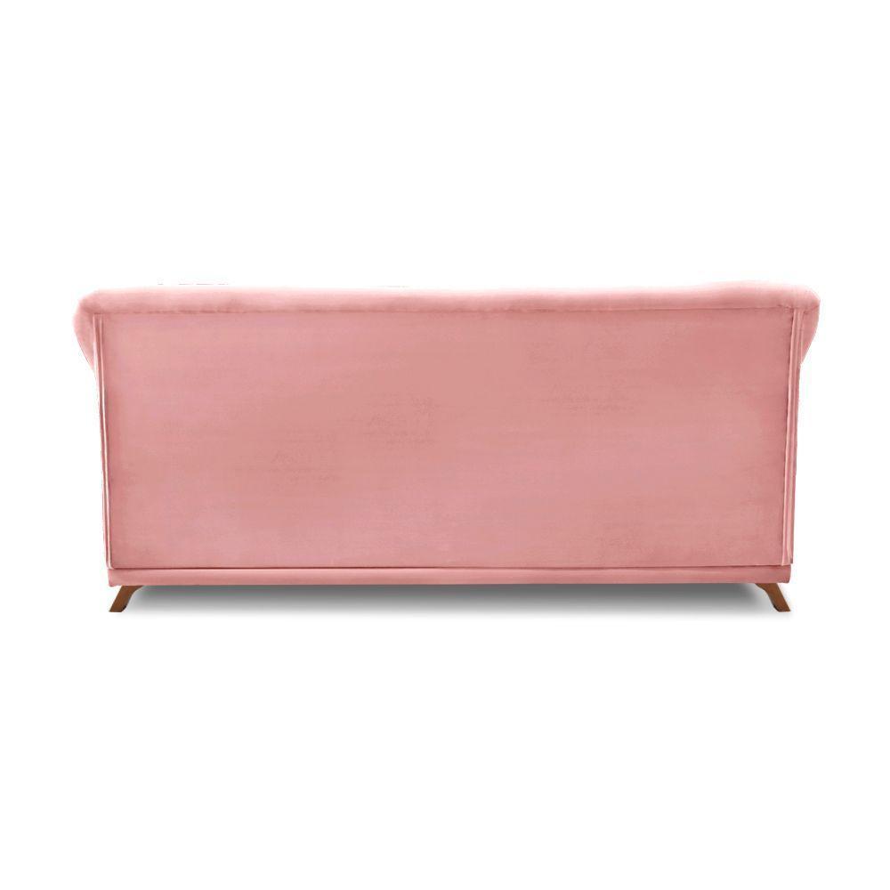 Sofá 3 Lugares Pé De Madeira Julieta 200 Cm Veludo Rosa S04 - D'rossi - 4