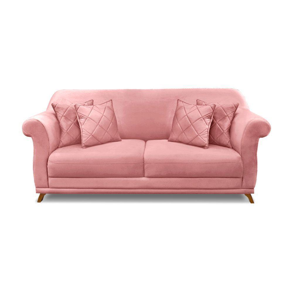 Sofá 3 Lugares Pé De Madeira Julieta 200 Cm Veludo Rosa S04 - D'rossi - 5