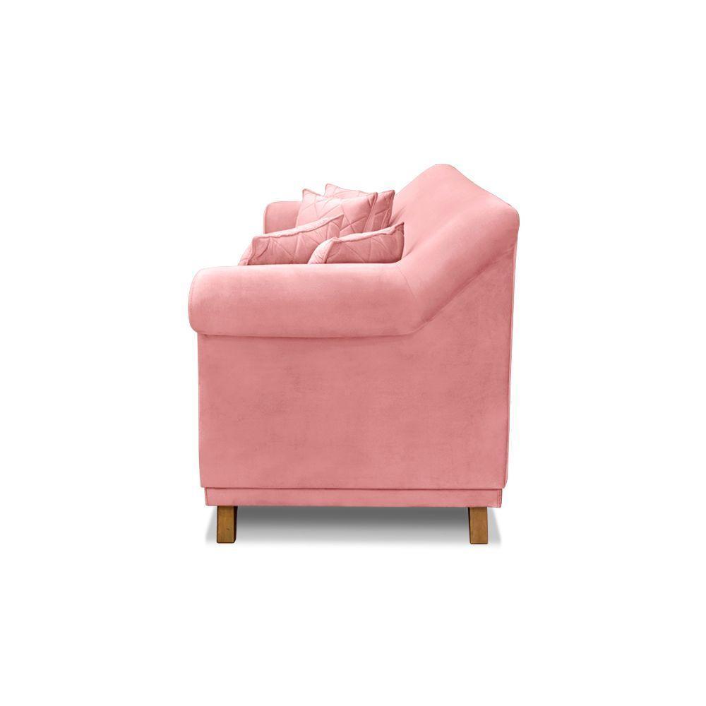 Sofá 3 Lugares Pé De Madeira Julieta 200 Cm Veludo Rosa S04 - D'rossi - 7