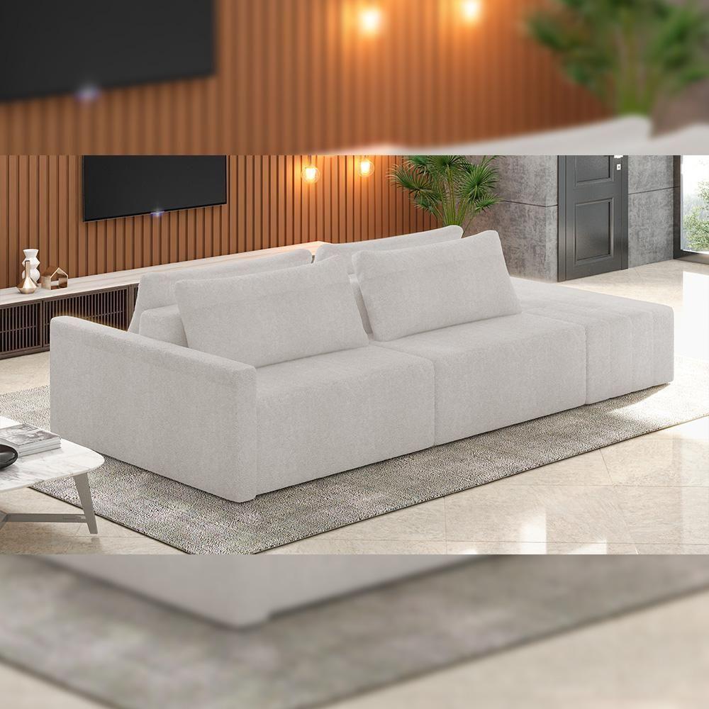 Sofá Ilha Modular Para Sala 252cm Com Puff Dublin K01 Bouclê Creme - Lyam Decor - 6