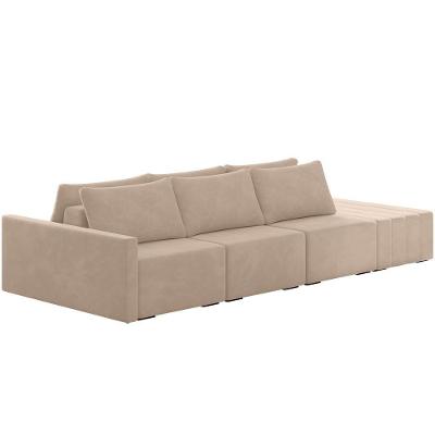 Sofá Ilha Modular Para Sala 312cm Com Puff Dublin K01 Veludo Bege - Lyam Decor