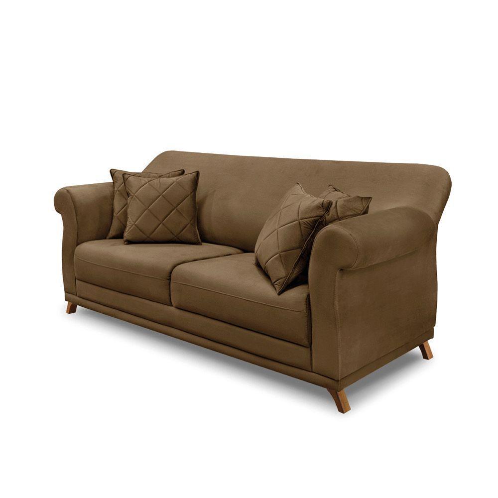 Sofá 2 Lugares Pé De Madeira Julieta 180 Cm Suede S04 - D'rossi Cor Caramelo - 1