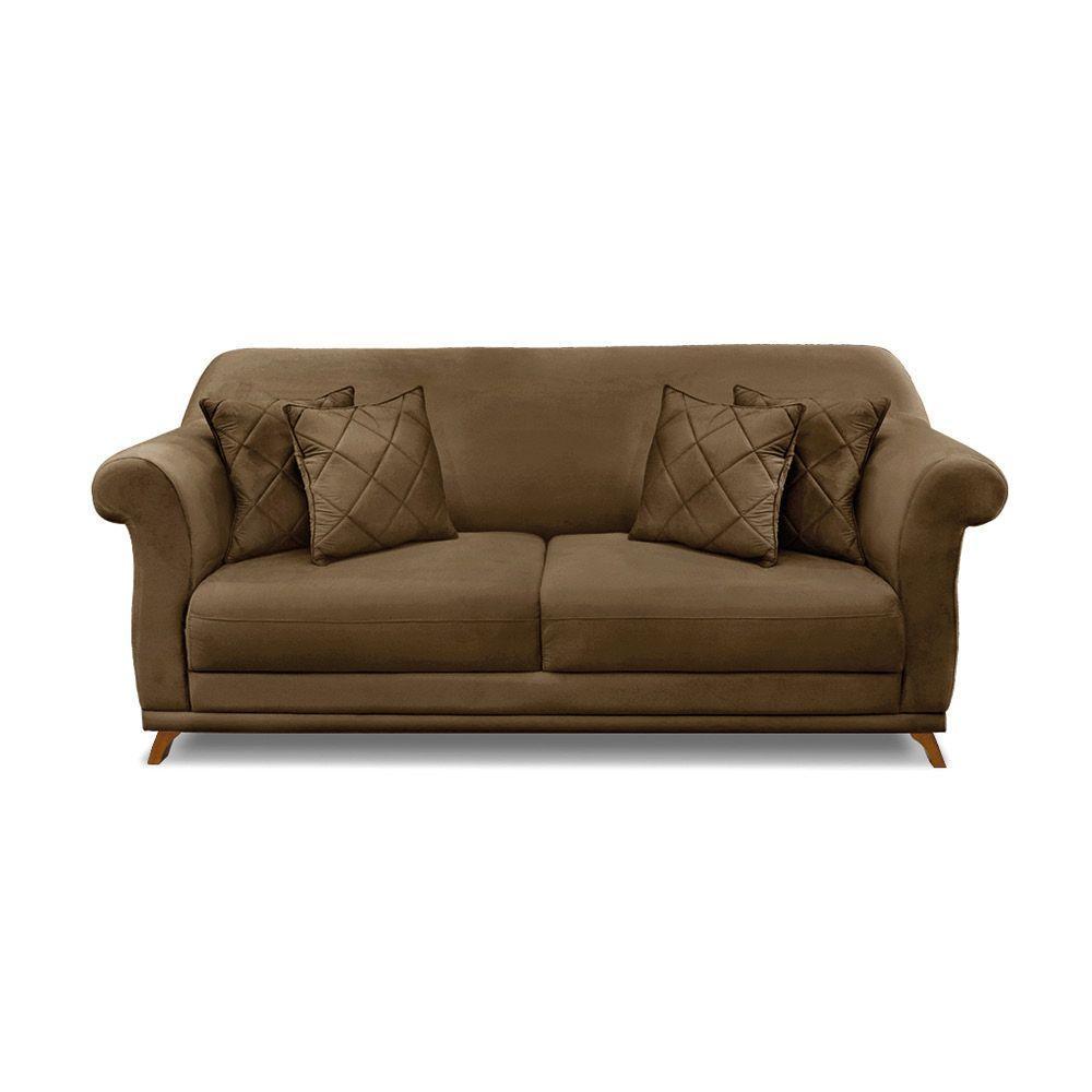 Sofá 2 Lugares Pé De Madeira Julieta 180 Cm Suede S04 - D'rossi Cor Caramelo - 3