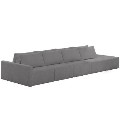 Sofá Ilha Modular Para Sala 392cm Com Puff Dublin K01 Bouclê Cinza - Lyam Decor