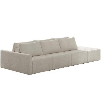 Sofá Ilha Modular Para Sala 342cm Com Puff Dublin K01 Bouclê Bege - Lyam Decor