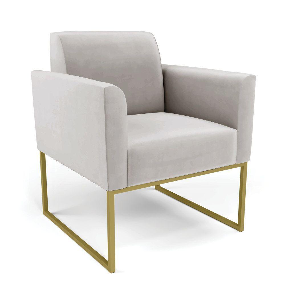 Sofá Namoradeira Com Poltrona Base Industrial Dourado Marisa Veludo Cinza D03 - D'rossi - 8