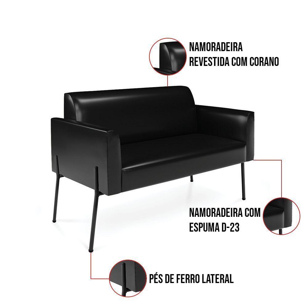 Sofá Namoradeira 2 Lugares Pé De Ferro Preto Para Sala Marisa Corano Preto D03 - D'rossi - 4