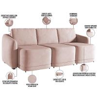 Sofá Cama Para Sala De Estar 3 Lugares 246cm Montserrat K01 Veludo Rosê - Lyam Decor - 8