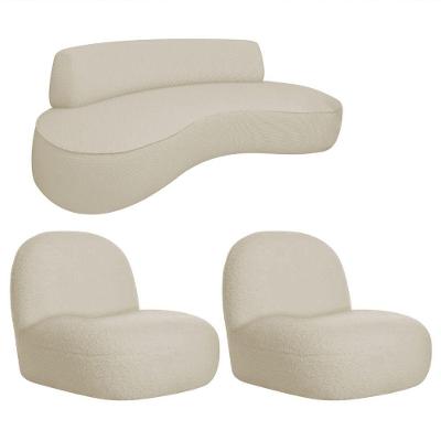 Sofá Curvo 180cm 3 Lugares E 2 Poltrona Amsterdã Bouclé - Amarena Móveis Cor Bege