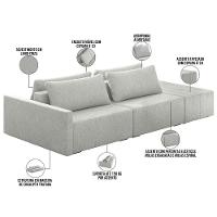 Sofá Ilha Modular Para Sala 232cm Com Puff Dublin K01 Linho Cinza - Lyam Decor - 7
