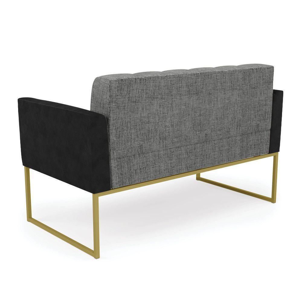 Sofá Namoradeira E Poltrona Base Industrial Dourado Elisa Preto-linho Grafite A26 D03 - D'rossi - 2