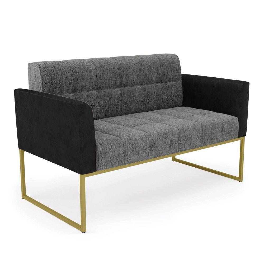Sofá Namoradeira E Poltrona Base Industrial Dourado Elisa Preto-linho Grafite A26 D03 - D'rossi - 3