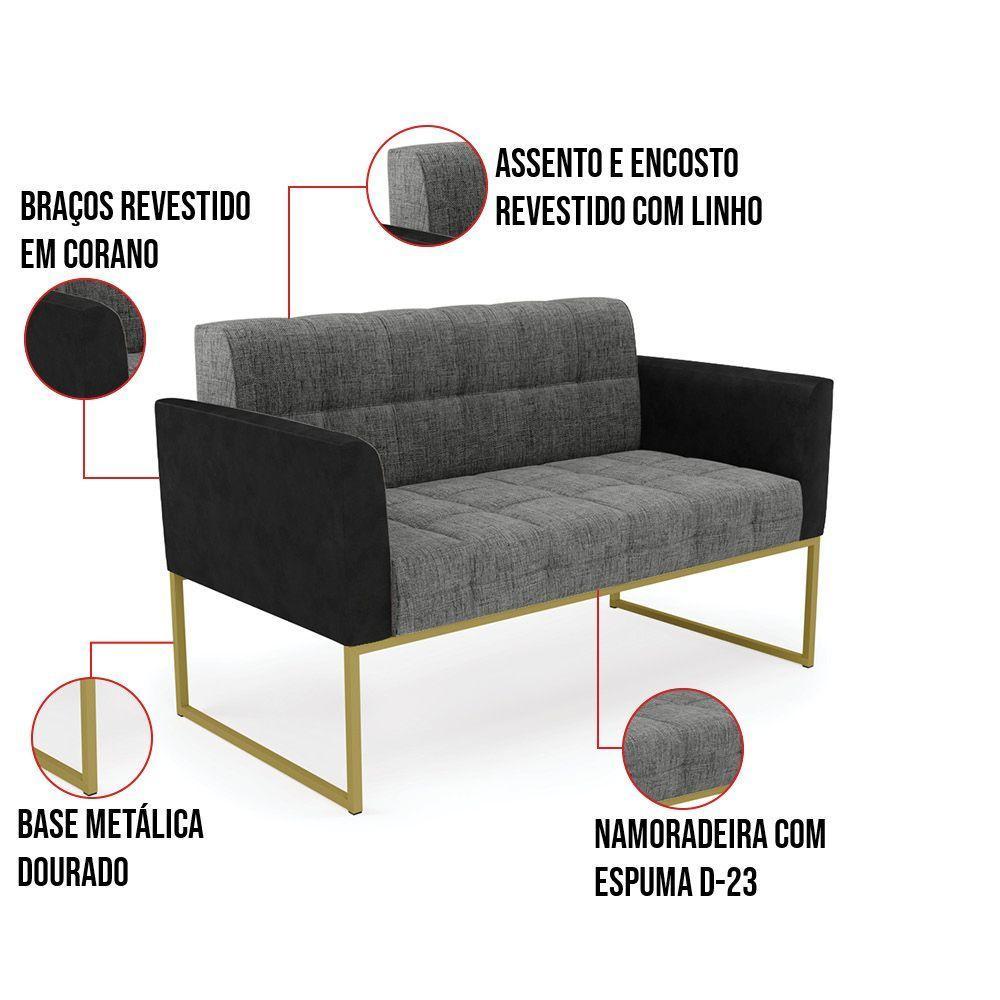 Sofá Namoradeira E Poltrona Base Industrial Dourado Elisa Preto-linho Grafite A26 D03 - D'rossi - 5