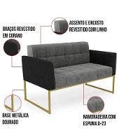 Sofá Namoradeira E Poltrona Base Industrial Dourado Elisa Preto-linho Grafite A26 D03 - D'rossi - 5