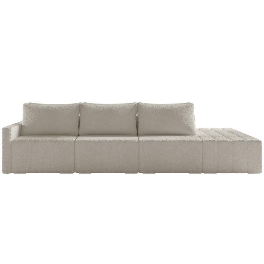 Sofá Ilha Modular Para Sala 312cm Com Puff Dublin K01 Bouclê Bege - Lyam Decor - 5