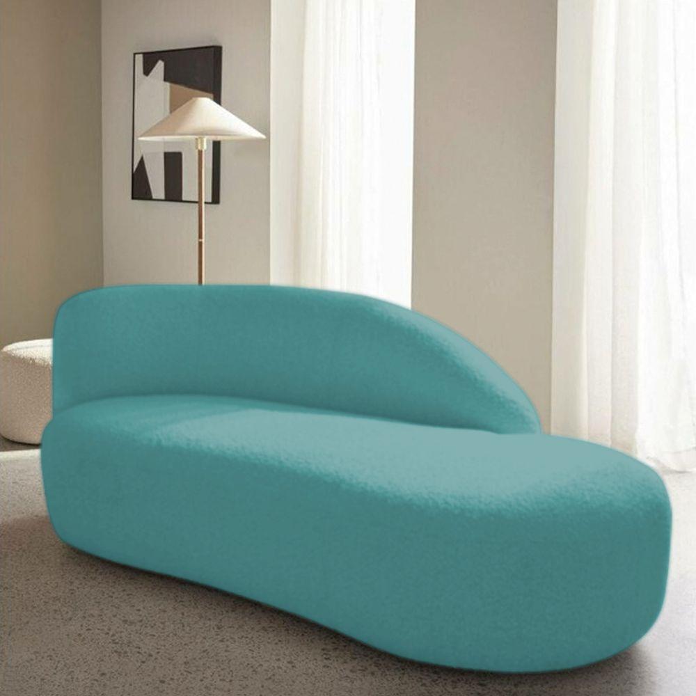 Divã Recamier Curvo Luna 140cm Lado Direito Suede - Amarena Móveis Cor Azul Turquesa - 7