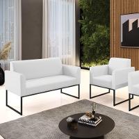 Sofá Namoradeira Com Poltrona Base Industrial Preto Marisa Corino Branco D03 - D'rossi - 7