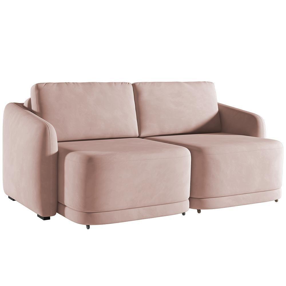 Sofá Cama Para Sala De Estar 2 Lugares 216cm Montserrat K01 Veludo Rosê - Lyam Decor - 1