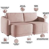 Sofá Cama Para Sala De Estar 2 Lugares 216cm Montserrat K01 Veludo Rosê - Lyam Decor - 8