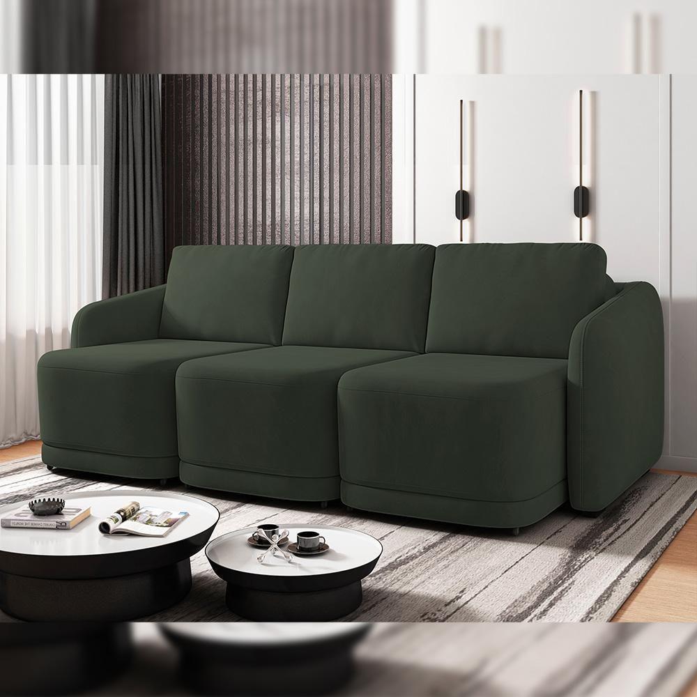 Sofá Cama Para Sala De Estar 3 Lugares 276cm Montserrat K01 Veludo Verde - Lyam Decor - 7
