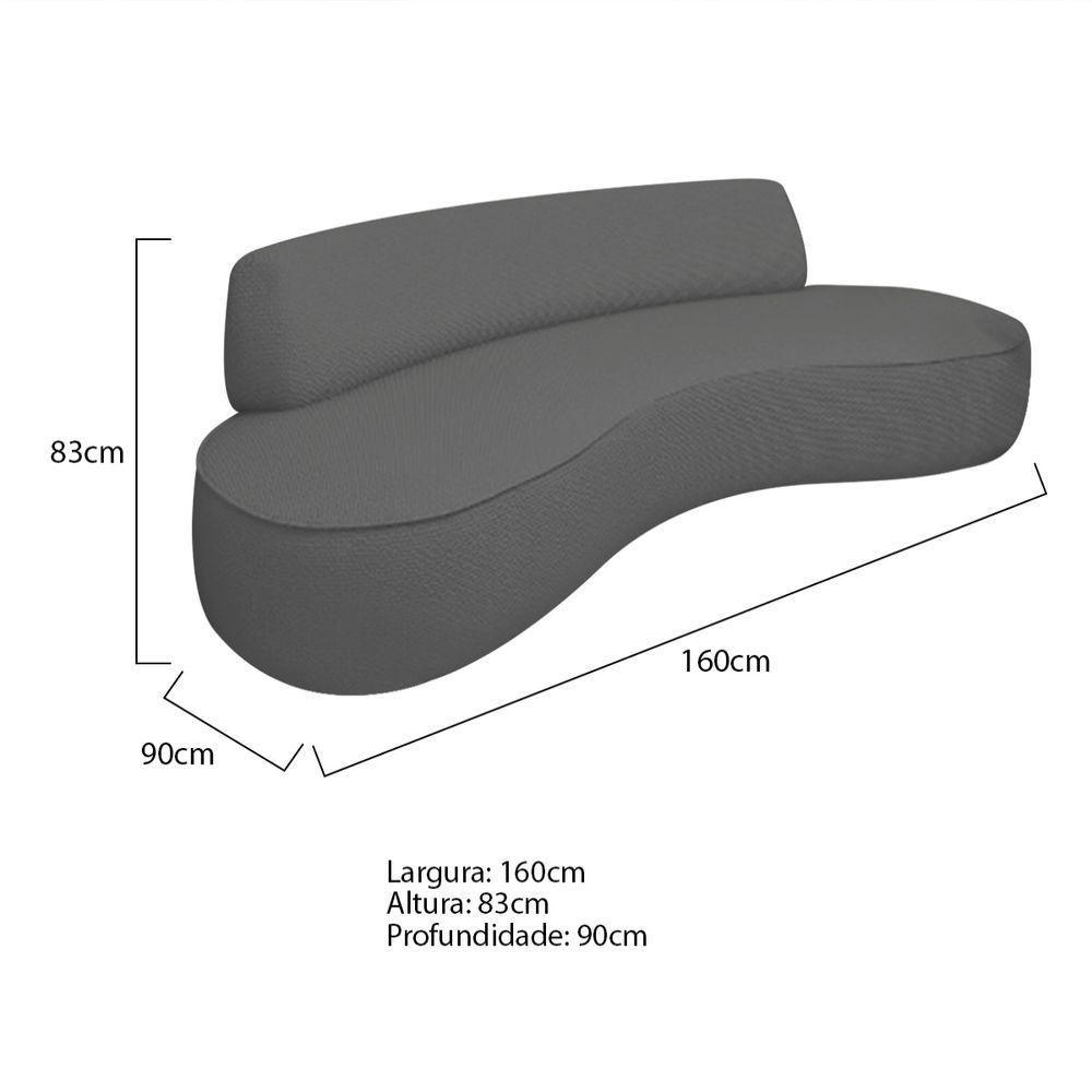 Sofá Curvo 2 Lugares Amsterdã 160cm Linho - Doce Sonho Móveis Cor Cinza Escuro - 4