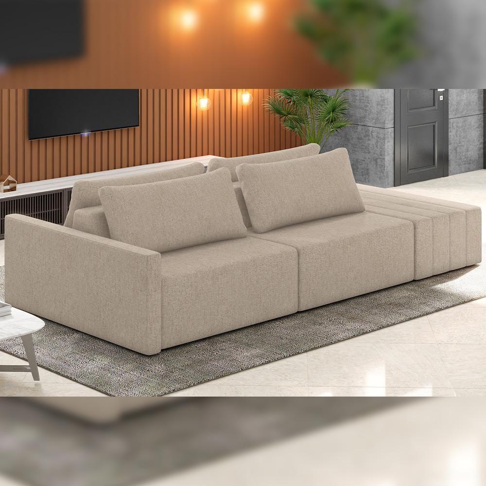 Sofá Ilha Modular Para Sala 232cm Com Puff Dublin K01 Linho Bege - Lyam Decor - 6