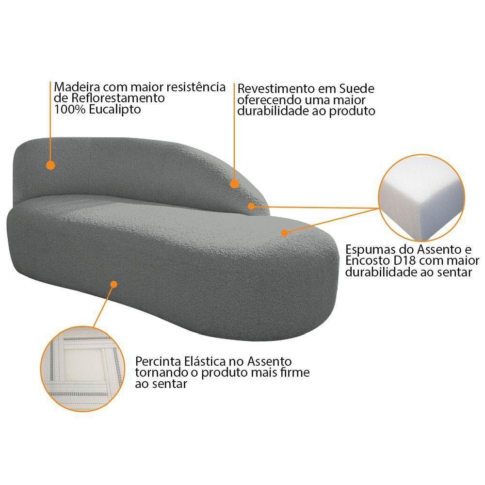 Divã Recamier Curvo Luna 185cm Lado Direito Suede Cor Cinza - 8