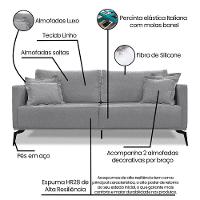 Sofá 2 Lugares Pé De Ferro Preto Rafaela 180 Cm Linho Cinza S04 - D'rossi - 5