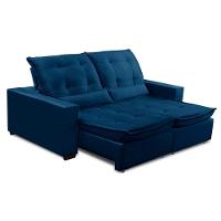 Sofa Retratil Reclinavel 2 Lugares 2,70m Atlantis Veludo Azul Marinho Lansofbr - 1