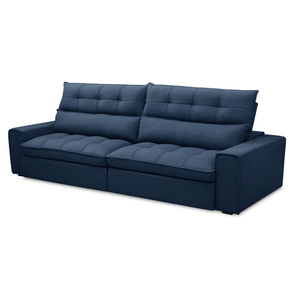 Sofá Retrátil Reclinável 3 Lugares 250cm Damy F05 Veludo Azul - 1