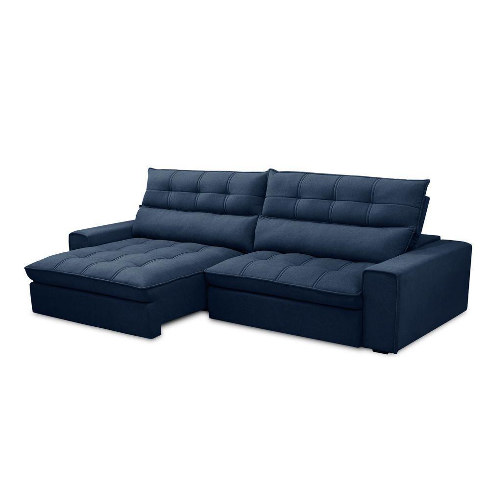 Sofá Retrátil Reclinável 3 Lugares 250cm Damy F05 Veludo Azul - 4