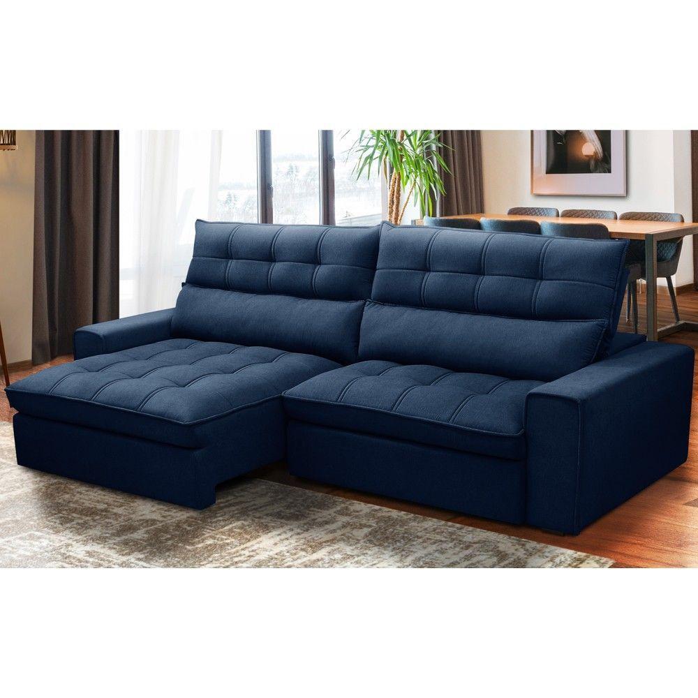 Sofá Retrátil Reclinável 3 Lugares 250cm Damy F05 Veludo Azul - 7