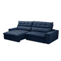 Sofá Retrátil Reclinável 3 Lugares 250cm Damy F05 Veludo Azul