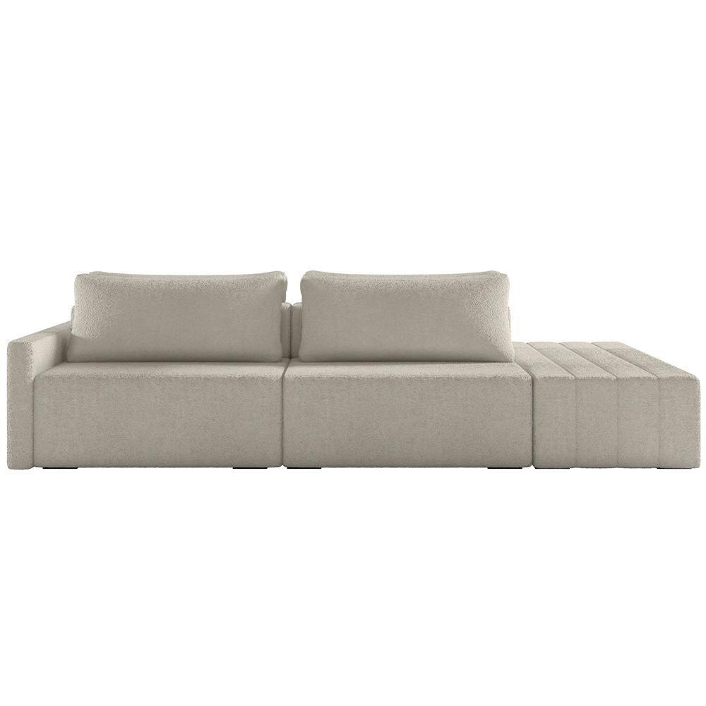 Sofá Ilha Modular Para Sala 252cm Com Puff Dublin K01 Bouclê Bege - Lyam Decor - 6