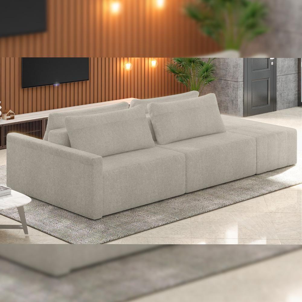 Sofá Ilha Modular Para Sala 252cm Com Puff Dublin K01 Bouclê Bege - Lyam Decor - 7