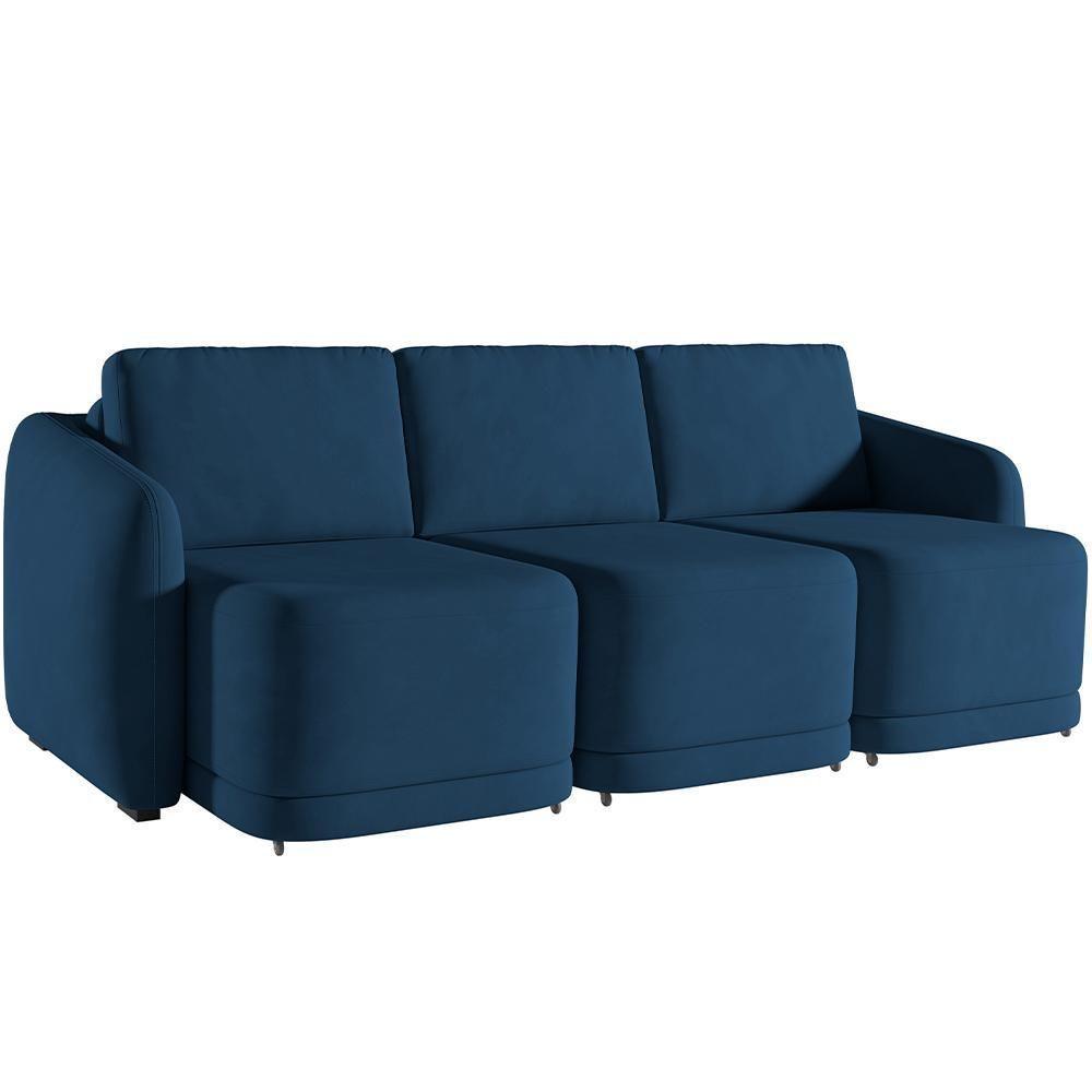 Sofá Cama Para Sala De Estar 4 Lugares 336cm Montserrat K01 Veludo Azul Marinho - Lyam Decor - 1