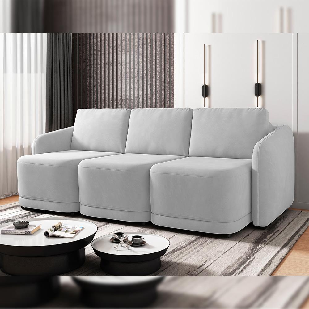 Sofá Cama Para Sala De Estar 3 Lugares 246cm Montserrat K01 Veludo Cinza - Lyam Decor - 7