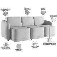 Sofá Cama Para Sala De Estar 3 Lugares 246cm Montserrat K01 Veludo Cinza - Lyam Decor - 8