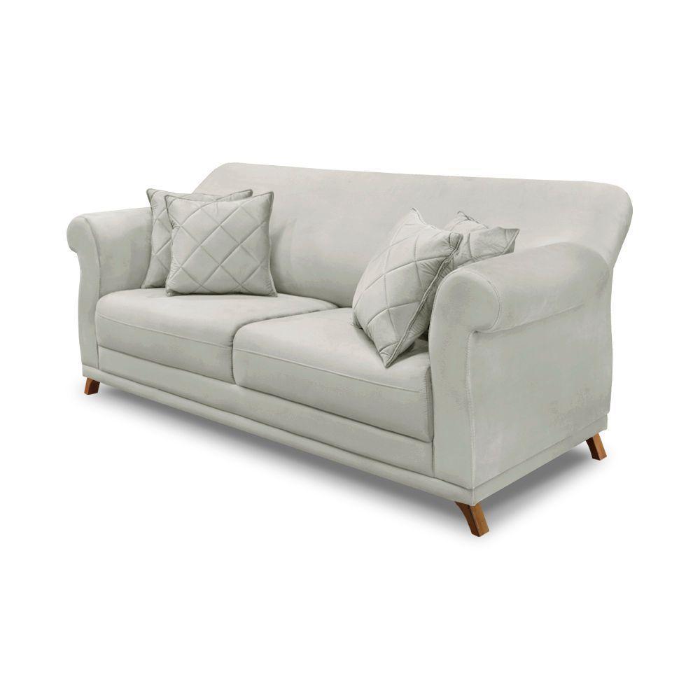 Sofá 3 Lugares Pé De Madeira Julieta 200 Cm Veludo S04 - D'rossi Cor Prata - 1