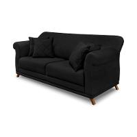 Sofá 3 Lugares Pé De Madeira Julieta 220 Cm Suede Preto S04 - D'rossi - 1