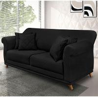 Sofá 3 Lugares Pé De Madeira Julieta 220 Cm Suede Preto S04 - D'rossi - 6