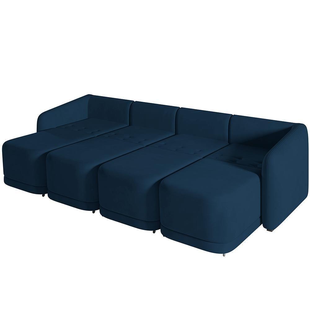 Sofá Cama Para Sala De Estar 4 Lugares 316cm Montserrat K01 Veludo Azul Marinho - Lyam Decor - 3