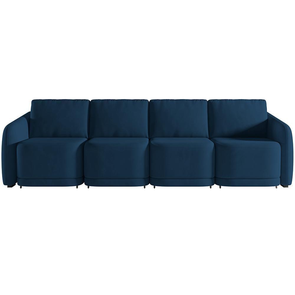 Sofá Cama Para Sala De Estar 4 Lugares 316cm Montserrat K01 Veludo Azul Marinho - Lyam Decor - 6