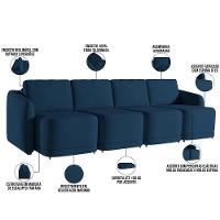 Sofá Cama Para Sala De Estar 4 Lugares 316cm Montserrat K01 Veludo Azul Marinho - Lyam Decor - 8